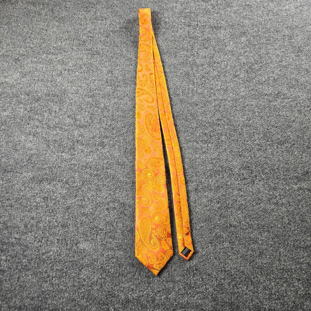 Laurant Bennet Necktie Mens OS Orange  Paisley Microfiber Milano (T)